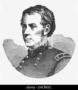 Ein Porträt von Joseph Hooker (1814-1879) aus dem späten 19th. Jahrhundert war ein General des amerikanischen Bürgerkrieges für die Union. Zu Beginn des Bürgerkrieges trat er als Brigadegeneral der Union bei, wo er sich in Williamsburg, Antietam und Fredericksburg ausdifferenzierte, woraufhin er das Kommando über die Armee der Potomac erhielt. Er wird vor allem für seine entscheidende Niederlage durch den konföderierten General Robert E. Lee bei der Schlacht von Chancellorsville im Jahr 1863 in Erinnerung behalten. Er wurde bekannt als "Fighting Joe" nach einem klerikalen Fehler eines Journalisten, und der Spitzname blieb stecken. Stockfoto