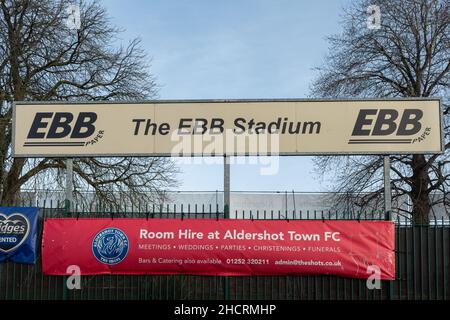 Aldershot Town Football Club, das EBB-Stadion in Hampshire, England, Großbritannien Stockfoto