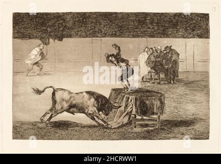 Francisco de Goya, Otra locura suya en la misma plaza (ein weiterer Wahnsinn von ihm im selben Ring). Dies ist die Drucknummer 19 in einer Druckserie über Stierkämpfe aus dem Jahr 33. Stockfoto