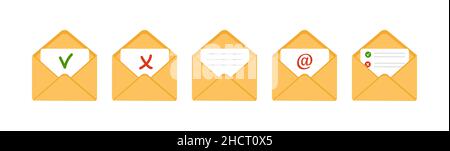 Briefumschlagsymbol. Empfangen von SMS-Nachrichten, Benachrichtigungen, Einladungen. Konzept der Lieferkorrespondenz und Briefe. Vektorgrafik in flacher Form Stock Vektor