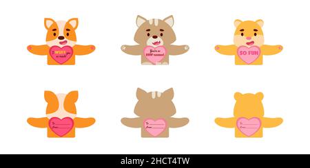 Niedliche Tier Valentinstag Geschenkkarten Süßigkeiten Halter Karten für Kinder. Große Geschenk-Option Valentine Party Gefälligkeiten, Schule Klassenzimmer Preise, Geschenk-Austausch, l Stock Vektor