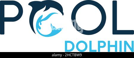 Flaches Buchstabenzeichen POOL DELPHIN Wasser Logo Design Stock Vektor