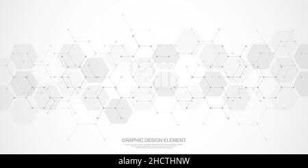 Abstrakter Hintergrund von Hexagonen-Muster und chemischer Technik, genetische Forschung, molekulare Struktur. Vektorgrafik für Innovationstechnologie Stock Vektor