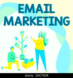 Handschrift Text E-Mail Marketing. Schaufenster für Unternehmen, das potenzielle Käufer durch die Kommunikation mit der Botschaft „Mann und Frau zeichnen stehen“ anzieht Stockfoto