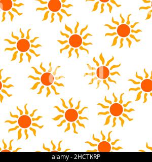 Nahtloses Muster mit Sonne auf weißem Hintergrund. Bunte einfache Vektor handgezeichnete Boho Illustration. Verpackung oder Textil, drucken Stock Vektor