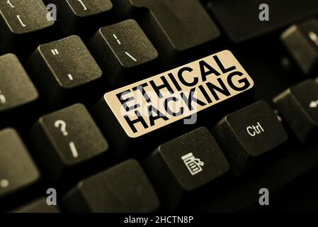 Konzeptuelle Bildunterschrift ethisches Hacking. Geschäftsidee ein rechtlicher Versuch, ein Netzwerk für Penetrationstests zu knacken Typing Program Code Script, Abstract Stockfoto