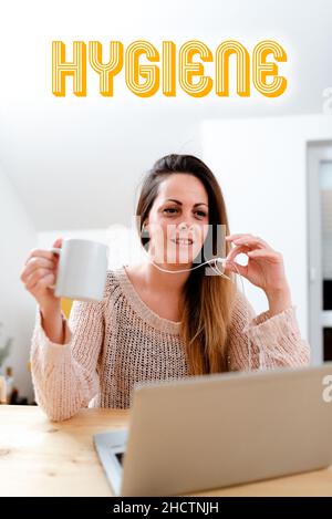 Textunterschrift zur Hygiene. Wort geschrieben über das Studium der Wissenschaft über die Einrichtung und Aufrechterhaltung der Gesundheit Social Media Influencer erstellen Stockfoto