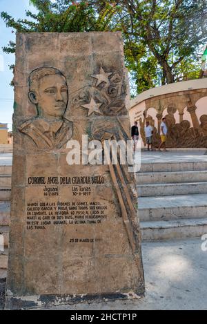 Angel de la Guardia Bello-Bild auf einer Skulptur, die die 'Plaza Martiana' oder den Jose Marti Plaza im Stadtzentrum schmückt. Januar 1, 2021 Stockfoto