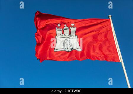 Flagge des Stadtstaates Hamburg im Wind Stockfoto