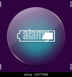 1 Dritte geladene Batterie Mondlicht Glas runden Knopf abstrakt auf einem dunkelvioletten abstrakten Hintergrund Stockfoto