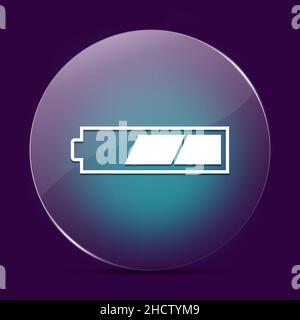 2 Dritte geladene Batterie Mondlicht Glas runden Knopf abstrakt auf einem dunkelvioletten abstrakten Hintergrund Stockfoto