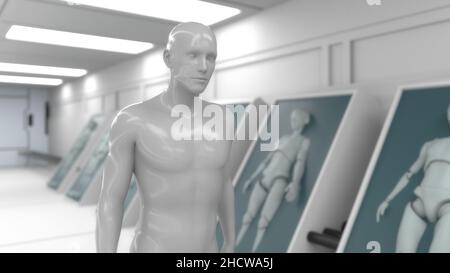 3D-Rendering. Humanoide Figuren und Sicifi-Szene Stockfoto