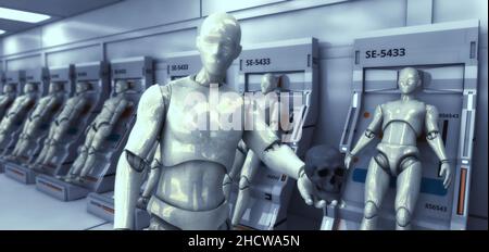 3D-Rendering. Humanoide Figuren und Sicifi-Szene Stockfoto