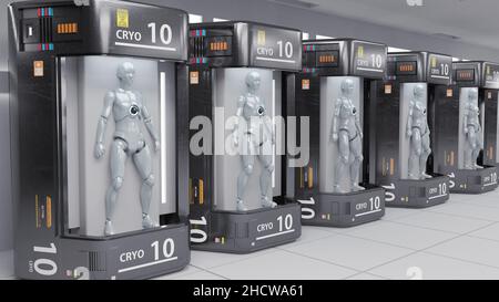 3D-Rendering. Humanoide Figuren und Sicifi-Szene Stockfoto