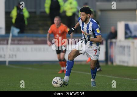 HARTLEPOOL, GROSSBRITANNIEN. JAN 1st Tyler Burey von Hartlepool United während des Spiels der Sky Bet League 2 zwischen Hartlepool United und Oldham Athletic am Samstag, den 1st. Januar 2022, im Victoria Park, Hartlepool. (Kredit: Scott Llewellyn | MI Nachrichten) Kredit: MI Nachrichten & Sport /Alamy Live Nachrichten Stockfoto