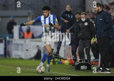 HARTLEPOOL, GROSSBRITANNIEN. JAN 1st Tyler Burey von Hartlepool United während des Spiels der Sky Bet League 2 zwischen Hartlepool United und Oldham Athletic am Samstag, den 1st. Januar 2022, im Victoria Park, Hartlepool. (Kredit: Scott Llewellyn | MI Nachrichten) Kredit: MI Nachrichten & Sport /Alamy Live Nachrichten Stockfoto