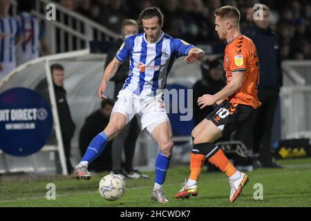 HARTLEPOOL, GROSSBRITANNIEN. JAN 1st Jamie Sterry von Hartlepool United beim Spiel der Sky Bet League 2 zwischen Hartlepool United und Oldham Athletic am Samstag, den 1st. Januar 2022, im Victoria Park, Hartlepool. (Kredit: Scott Llewellyn | MI Nachrichten) Kredit: MI Nachrichten & Sport /Alamy Live Nachrichten Stockfoto