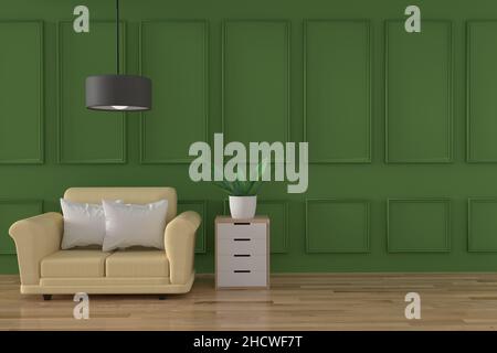 Wohnzimmer in sanften grün mit set Sofa und Lampe in die Raumgestaltung in 3D-Rendering Stockfoto