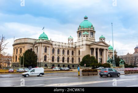 BELGRAD, SERBIEN - 4. FEBRUAR 2017: Haus der Nationalversammlung der Republik Serbien. Belgrad, Serbien. Stockfoto