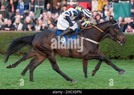 Wie werde ich es wissen und Shomen Uchi bestreiten den zweiten Platz im Finalrennen in Wincanton am Boxing Day 2021 Stockfoto