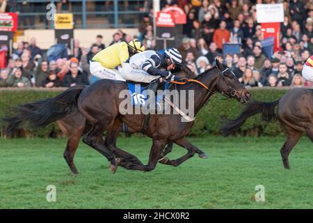 Wie werde ich es wissen und Shomen Uchi bestreiten den zweiten Platz im Finalrennen in Wincanton am Boxing Day 2021 Stockfoto