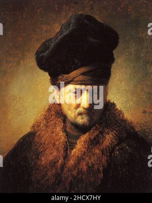 Rembrandt - Büste eines alten Mannes in einem Pelzmütze Stockfoto