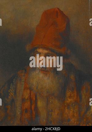 Rembrandt - Alter Mann mit einem hohen, mit Pelzbesatz bewachsenen Cap. Stockfoto