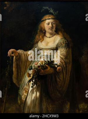 Rembrandt - Saskia van Uylenburgh in Arcadian Kostüm (Flora). Stockfoto