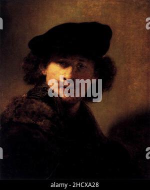 Rembrandt - Selbstporträt mit Velvet Beret und Pelzmantel Stockfoto