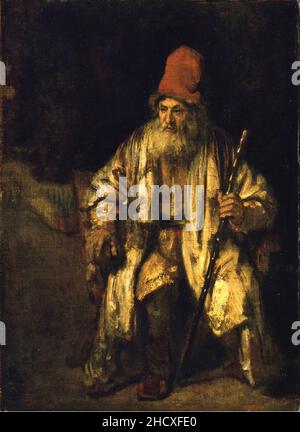 Rembrandt Oil Studie eines alten Mannes mit rotem Hut. Stockfoto