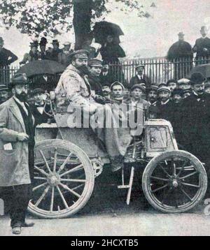 René de Knyff, vainqueur du Critérium des Entraîneurs 1898 sur Panhard 6 ps (à Bordeaux). Stockfoto