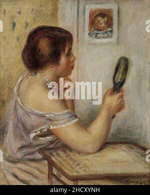 Renoir - Gabrielle Tenant un miroir ou Marie Dupuis Tenant un miroir avec un Portrait de Coco. Stockfoto