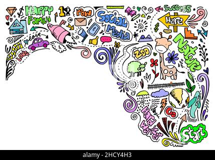 Bunte kreative Kunst Kritzeleien handgezeichnete Design Illustration. Stockfoto