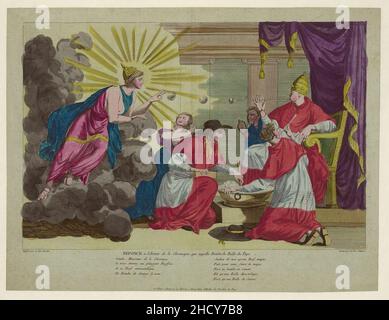 Reponce à l'auteur de la chronique, qui appelle bombe la bulle du Pape - déssiné par un bon Chretien ; gravé par un bon Citoyen. Stockfoto