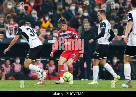 Alvaro Vadillo von RCD Espanyol während des Liga-Spiels zwischen Valencia CF und RCD Espanyol bei Mestalla in Valencia, Spanien. Stockfoto