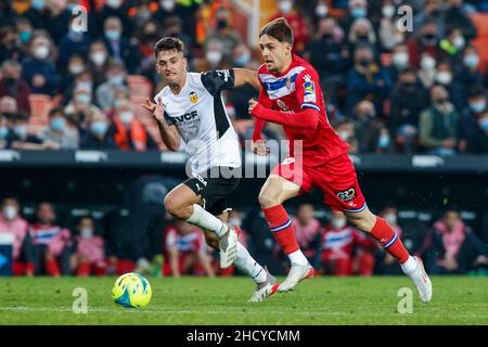 Alvaro Vadillo von RCD Espanyol während des Liga-Spiels zwischen Valencia CF und RCD Espanyol bei Mestalla in Valencia, Spanien. Stockfoto