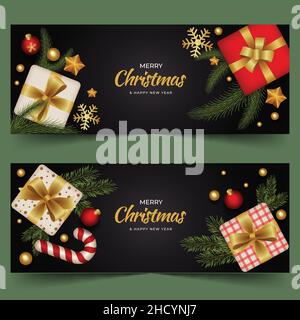 Realistische weihnachten horizontale Banner Set abstraktes Design Vektor Illustration Stock Vektor