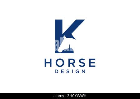 Das Logo-Design mit dem Anfangsbuchstaben K wird mit einem modernen und professionellen Pferdekopf kombiniert Stock Vektor