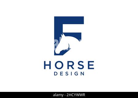 Das Logo-Design mit dem Anfangsbuchstaben F wird mit einem modernen und professionellen Pferdekopf kombiniert Stock Vektor