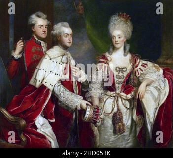 Reynolds - George, 2nd Earl Harcourt, seine Frau Elizabeth und Bruder William. Stockfoto