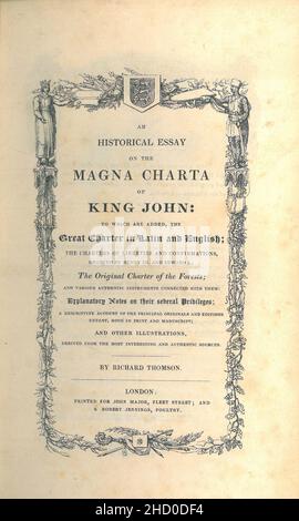 Richard Thomson, an Historical Essay on the Magna Charta of King John (1829, Titelseite). Stockfoto
