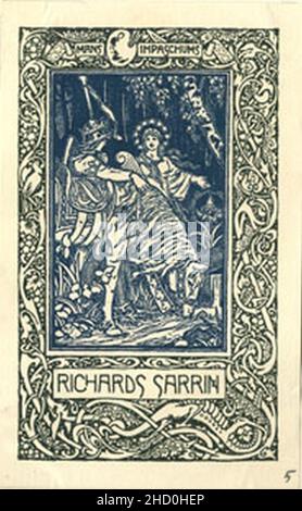 Rihards Zariņš, eigenes Exlibris ('Mans ihpaschums Richards Sarriņ'), 1901 B. Stockfoto