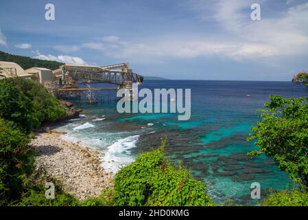 Die Phosphat-Laderampe in Flying Fish Cove auf Christmas Island. Stockfoto