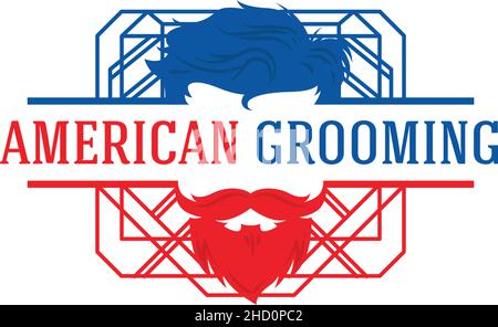 Modernes, farbenfrohes AMERICAN GROOMING Logo-Design Stock Vektor