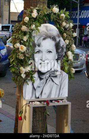 Los Angeles, California, USA 1st. Januar 2022 die Schauspielerin Betty White's Hollywood Walk of Fame Star Memorial, nachdem sie am 31. Dezember 2021 in Los Angeles, Kalifornien, USA, verstorben war. Foto von Barry King/Alamy Live News Stockfoto
