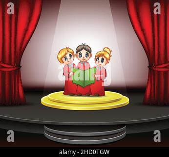 Karikatur des Kinderchors, der auf der Bühne auftrat Stock Vektor
