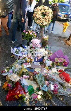 Los Angeles, California, USA 1st. Januar 2022 die Schauspielerin Betty White's Hollywood Walk of Fame Star Memorial, nachdem sie am 31. Dezember 2021 in Los Angeles, Kalifornien, USA, verstorben war. Foto von Barry King/Alamy Live News Stockfoto