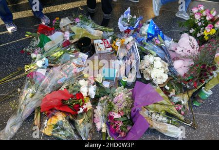 Los Angeles, California, USA 1st. Januar 2022 die Schauspielerin Betty White's Hollywood Walk of Fame Star Memorial, nachdem sie am 31. Dezember 2021 in Los Angeles, Kalifornien, USA, verstorben war. Foto von Barry King/Alamy Live News Stockfoto