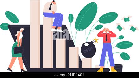 Geschäftsprobleme, Konkurs, Unternehmensratings Drop-Konzept. Unternehmen finanzielle Schwierigkeiten, Wirtschaft Versagen Unternehmen Mitarbeiter Vektor Illustration Stock Vektor
