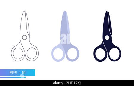 Schere für Kinder für Hobbys und Anwendungen. In Vollfüllung, in Linien und in Farbe. Hobby- und Freizeitartikel. Vektorgrafik. Stock Vektor
